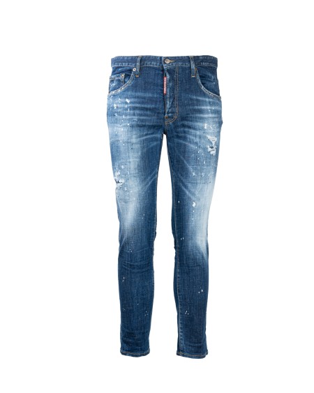 Shop DSQUARED2  Jeans: Dsquared2 jeans in cotton denim.
Skinny fit.
Used wash.
Five pocket model.
Covered button closure.
Logo label on the flap.
Loops on the back.
Composition: 100% Cotton.
Made in Italy.. LB1331 S30342-470